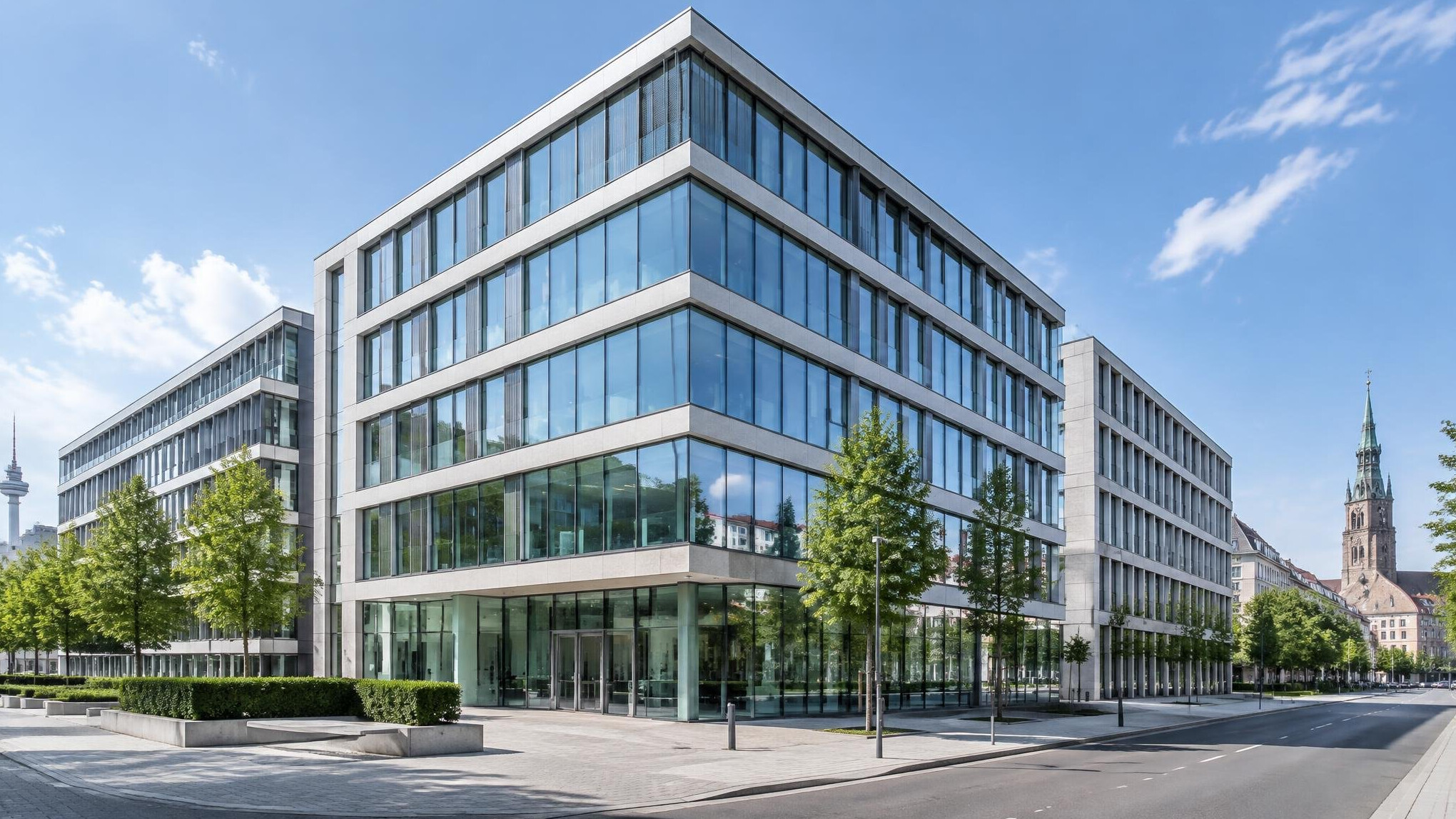 Modern glass office building housing a research institute