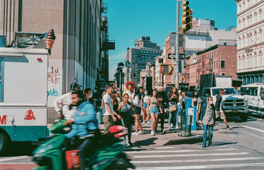 people in urban crowd